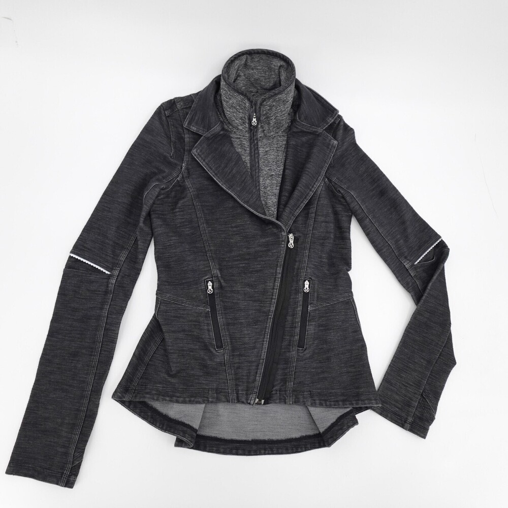 Lululemon Jacket Womens 4 Gray Asymmetrical Zip Peplum Moto Athletic Running